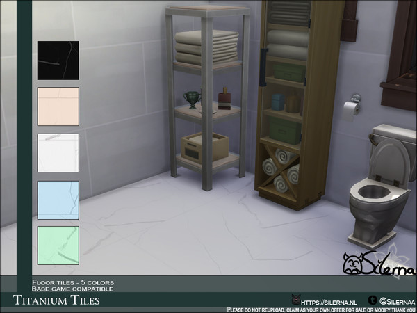 Sims 4 — Titanium Tiles by Silerna — Marble colored tiles in 5 different colors. Sims 4 only!