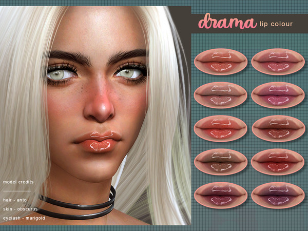 Sims 4 — [ Drama ] - Lip Colour by Screaming_Mustard — A shiny but subtle lip colour with high gloss. With custom thumb