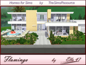 Sims 3 — Flamingo by ella47 — Flamingo is a nice Modern house for your Sims. Livingroom with Fireplace, Kitchen, Dining.
