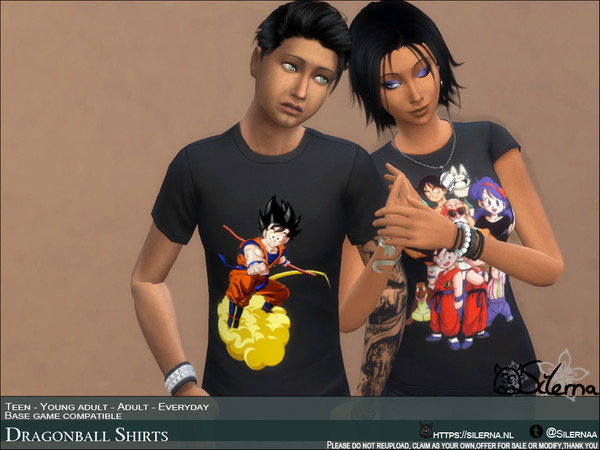 Sims 4 — Dragon ball Z Shirts by Silerna — Dragonball Z always been my favorite serie as a kid. And it still is one of my