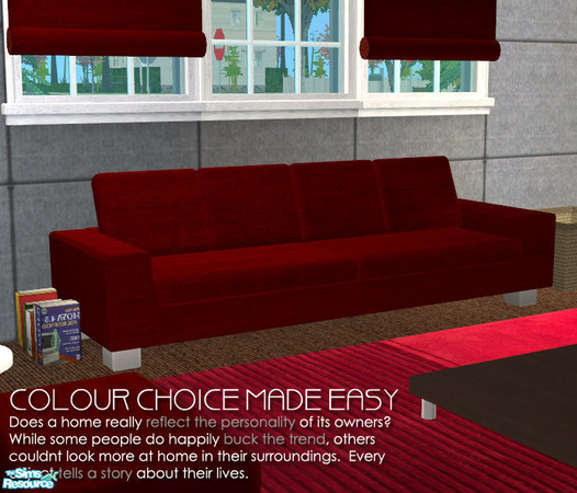 Sims 2 — Colour Choice Made Easy - red sofa by Nanshi — Denim, Brown, Green, Grey, Orange and Red recolour of Norbi_N's