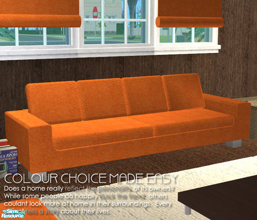 Sims 2 — Colour Choice Made Easy - orange sofa by Nanshi — Denim, Brown, Green, Grey, Orange and Red recolour of