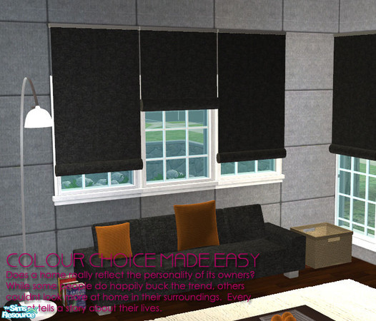 Sims 2 — Colour Choice Made Easy - grey blinds by Nanshi — Denim, Brown, Green, Grey, Orange and Red recolour of