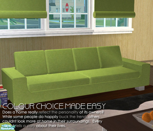Sims 2 — Colour Choice Made Easy - green sofa by Nanshi — Denim, Brown, Green, Grey, Orange and Red recolour of Norbi_N's
