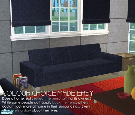 Sims 2 — Colour Choice Made Easy - denim sofa by Nanshi — Denim, Brown, Green, Grey, Orange and Red recolour of Norbi_N's