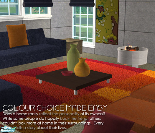 Sims 2 — Colour Choice Made Easy - coffeetable by Nanshi — Denim, Brown, Green, Grey, Orange and Red recolour of