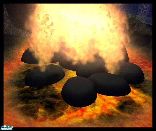 Sims 2 — Active Lava Rocks Set by Creative Sim — 'When you said we had a new gas barbecue, I didn't expect to find a
