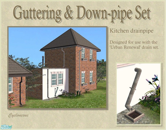 Sims 2 — Kitchen Drainpipe by Cyclonesue — A waste outlet that matches the guttering set and works with the Urban Renwal