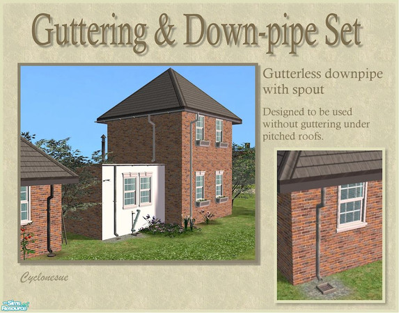 Sims 2 — Gutterless Single Storey Downpipe by Cyclonesue — For lazy builders! A drainpipe that needs no guttering (the