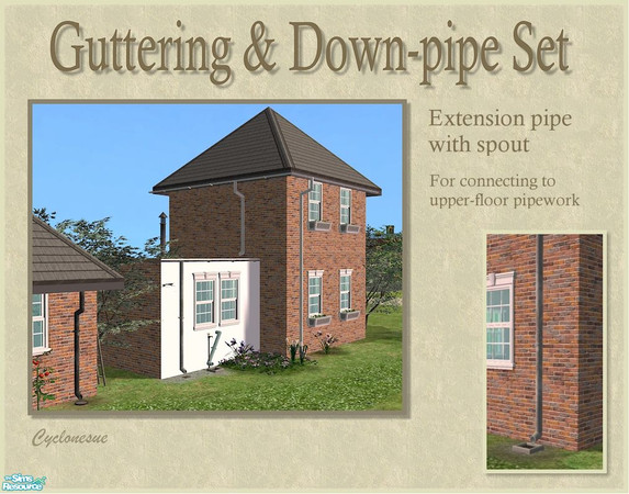 Sims 2 — Straight Downpipe (with spout) by Cyclonesue — This downpipe is designed for the ground floor level of a