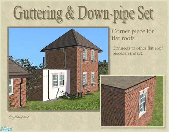 Sims 2 — Guttering Corner Piece for Flat Roofs by Cyclonesue — Use this piece where guttering is to turn the corner of a