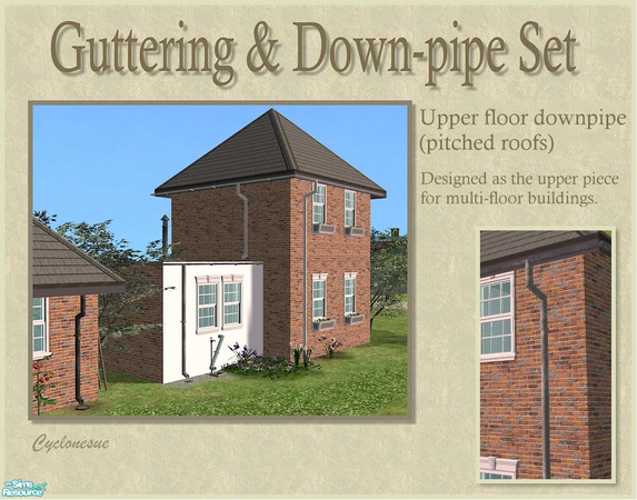 Sims 2 — Pitched Roof Upper Floor Downpipe by Cyclonesue — This downpipe is designed for the top floor of any