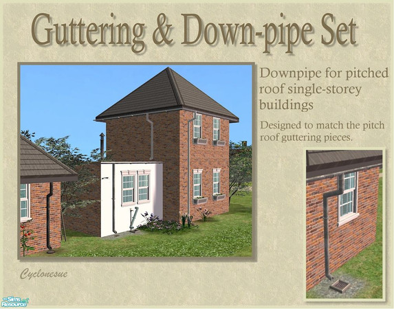 Sims 2 — Pitched Roof Downpipe with spout by Cyclonesue — This downpipe is designed for single storey pitched-roof