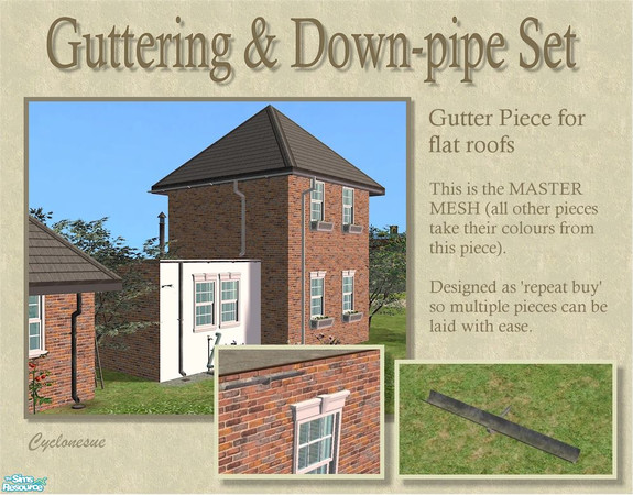 Sims 2 — Gutter for flat roof (MASTER MESH) by Cyclonesue — This is the MASTER MESH (the mesh to recolour). You must have