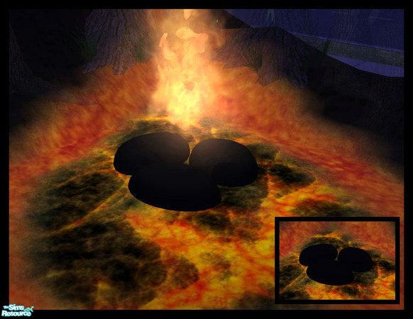 Sims 2 — Active Lava Rocks - Rock Cluster by Creative Sim — 'When you said we had a new gas barbecue, I didn't expect to