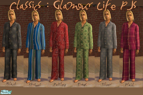Sims 2 — Classics : Glamour Life PJs by jeni — PJs for men! A collection of colours and patterns for your male sims.