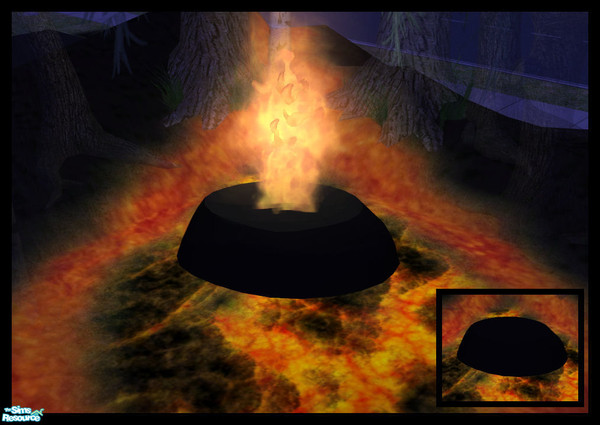 Sims 2 — Active Lava Rocks - Large Rock by Creative Sim — 'When you said we had a new gas barbecue, I didn't expect to