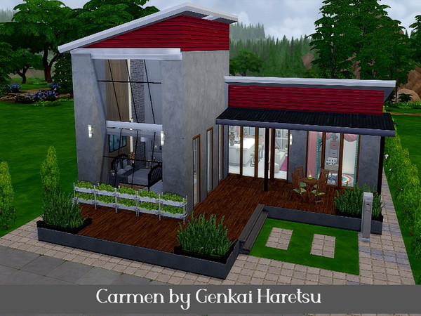 Sims 4 — Carmen by GenkaiHaretsu — Hello, I present to you today modern family house for 2+2. 3 bedrooms, bathroom,
