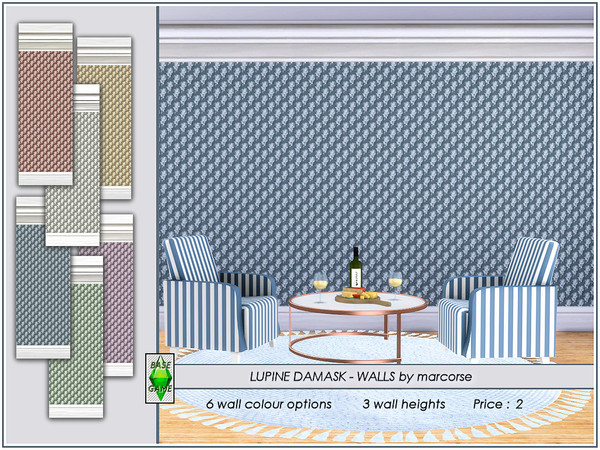 Sims 4 — Lupine Damask - Walls by marcorse by marcorse — Flowers of the wild lupin in a tiny damask-like design on toning