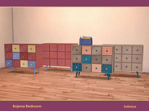 Sims 4 — Bojena Bedroom. Dresser, v2 by soloriya — Colorful functional dresser. Part of Bojena Bedroom set. 4 color