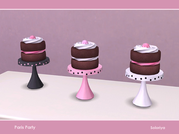 Sims 4 — Paris Party. Mini Cake by soloriya — Decorative mini cake on a tray. Part of Paris Party. 3 color variations.
