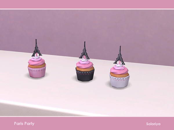Sims 4 — Paris Party. Cupcake by soloriya — Decorative cupcake with a tiny Eiffel tower. Part of Paris Party. 3 color