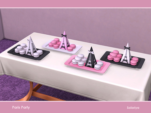 Sims 4 — Paris Party. Macarons by soloriya — Decorative macarons with a box on a tray. Part of Paris Party. 4 color