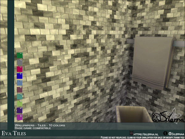 Sims 4 — Eva  by Silerna — Pretty wall tiles for bathrooms,spa's and more! Comes in 10 different colors ^_^