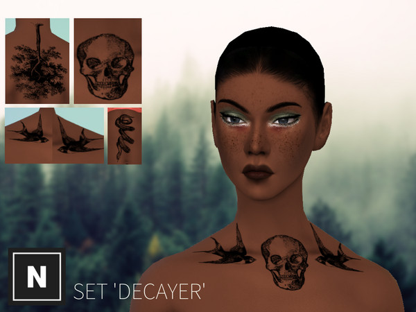 Sims 4 — netsims decayer - tattoo set by networksims — Four tattoos of various illustrations