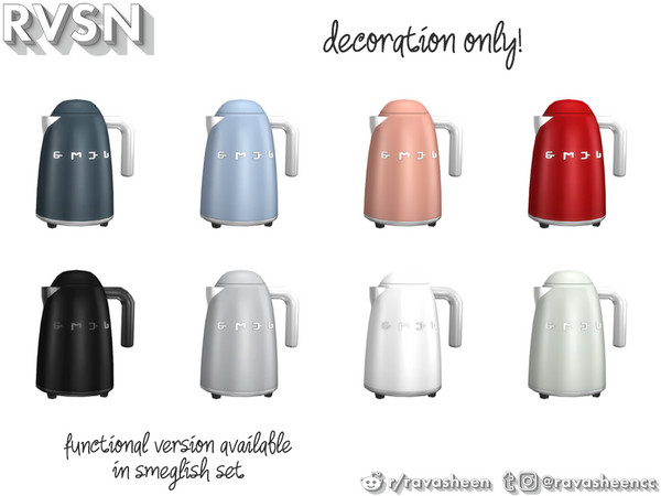 Sims 4 — SMEGlish Tall Tea Kettle - Deco Only by RAVASHEEN — This short, electric kettle combines iconic midcentury style