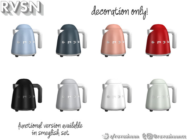 Sims 4 — SMEGlish Short Tea Kettle - Deco Only by RAVASHEEN — This short, electric kettle combines iconic midcentury