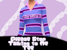 Sims 4 — Please Stop Talking to Me Striped Tee by MermWasTaken — Purple, blue, and pink striped shirt. Lavender letters