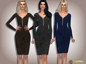 Sims 4 — Plunging Front Collar Zipper Velvet Dress by Harmonia — 10 DARK color Please do not use my textures. Please do
