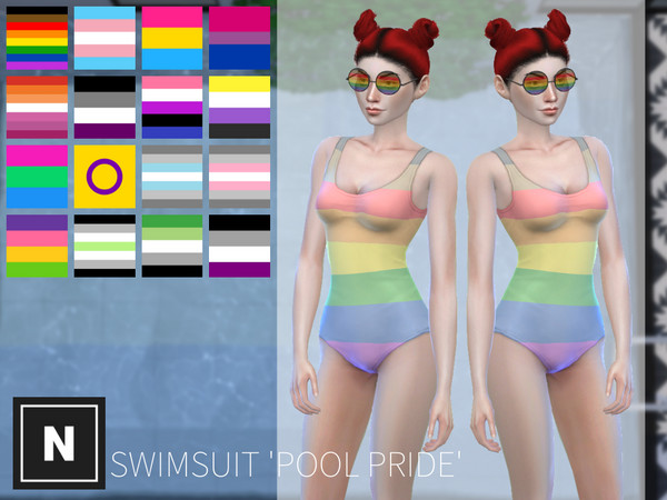 Sims 4 — netsims - pride - swimsuit by networksims — A simple swimsuit with sixteen pride flag designs.