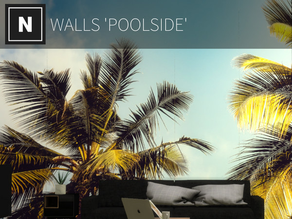 Sims 4 — netsims - poolside - wall mural by networksims — A 6-piece mural of palm trees on a bright blue sky 6 swatches,