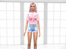 Sims 4 — Floral Crop Tshirt - EA Recolor (Base Game) by lunaria_simmer — Floral Crop Tshirt EA Recolor Base Game