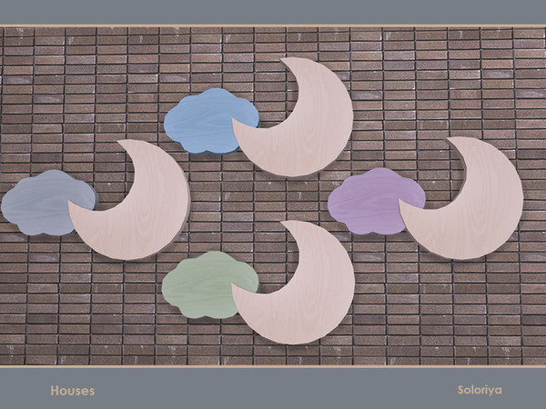 Sims 4 — Houses. Moon and Cloud by soloriya — Moon and cloud, wall sculpture. Part of Houses set. 4 color variations.