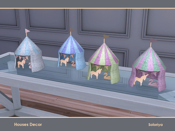 Sims 4 — Houses Decor. Circus Tent by soloriya — Circus tent with two animals cutouts. Part of Houses Decor set. 4 color