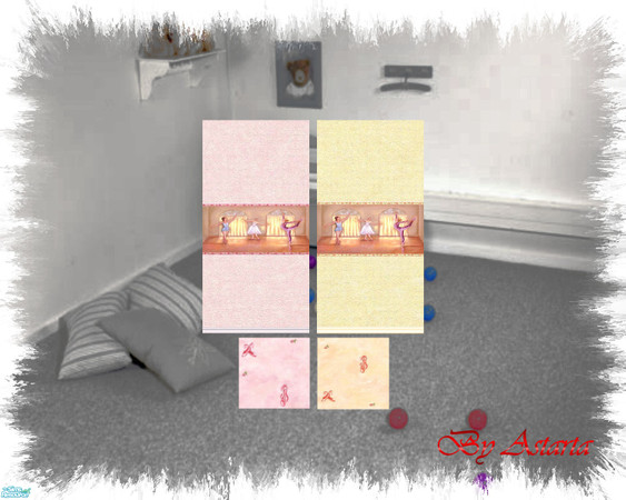 Sims 2 — Ballet Walls by Astarta — Wallpaper with ballet bords in pink and yellow.
