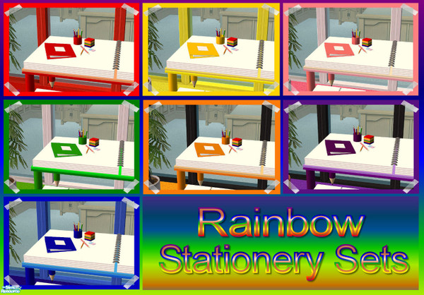 Sims 2 — Rainbow Stationery Sets by Creative Sim — Fill your young Sims creative minds with splashes of colour with these