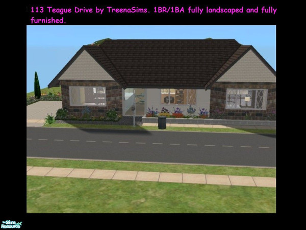 Sims 2 — 113 Teague Drive by treenasims — 1 BR/1 BA brick/siding home.Fully furnished and thoroughly landscaped outdoors