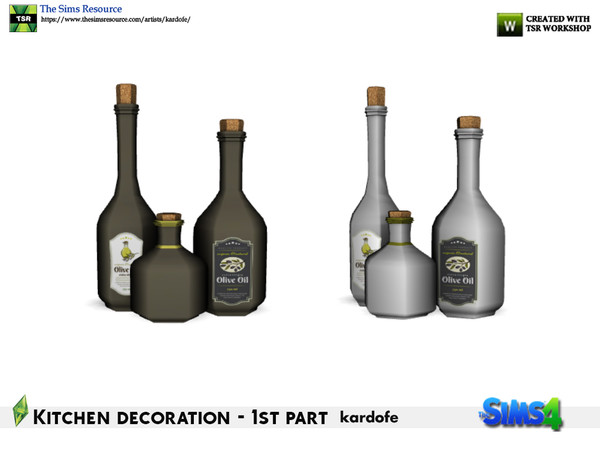 Sims 4 — kardofe_Kitchen decoration_Bottles by kardofe — Set of three oil bottles with cork stopper, in two different