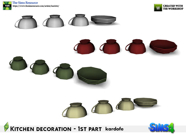 Sims 4 — kardofe_Kitchen decoration_Mugs by kardofe — Dishes stacked with a cup on top, in four color options 