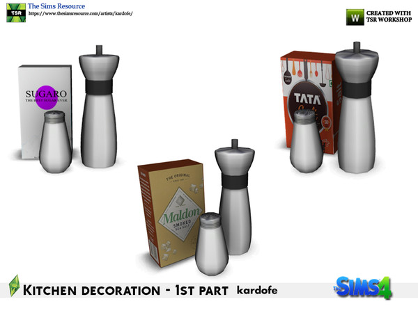 Sims 4 — kardofe_Kitchen decoration_Salt and oil by kardofe — Salt and pepper shakers with a packet of salt on the back,