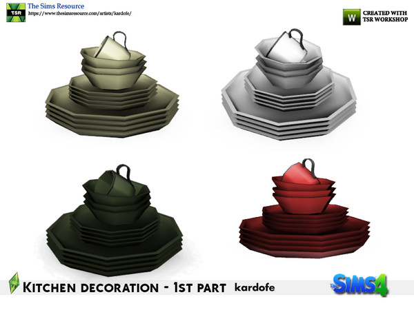 Sims 4 — kardofe_Kitchen decoration_Stacked Dishes by kardofe — Dishes stacked with a cup on top, in four color options 