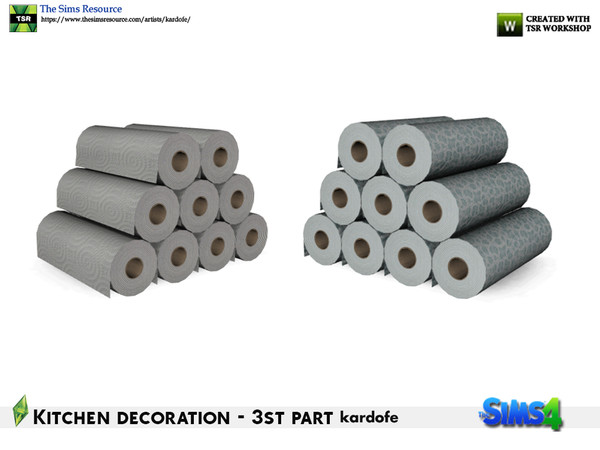 Sims 4 — kardofe_Kitchen decoration_Kitchen paper by kardofe — Group of nine kitchen rolls, stacked, in two color options