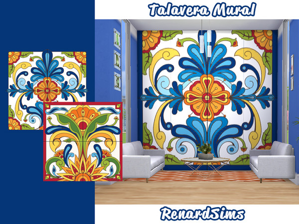 Sims 4 — Talavera Mural by RenardSims — Mural for TS4! Apply to wall in order A,B,C,D,E (letters on item thumbnail) Do