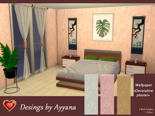 Sims 4 — Wallpaper Decorative plaster by Ayyana — Wallpaper for your sweet home. 3 wall heights. 3 colors. Enjoy your