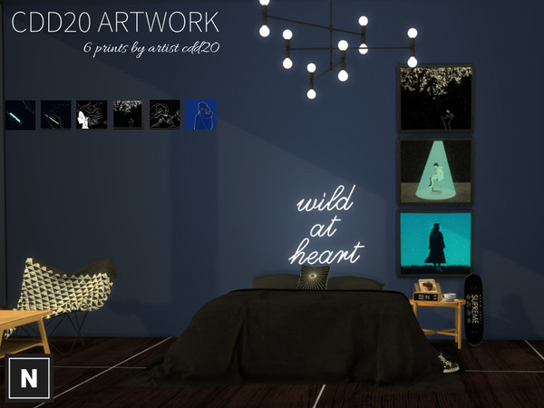 Sims 4 — netsims - cdd20 art II by networksims — A framed canvas with six swatches of various art by cdd20. Uses a