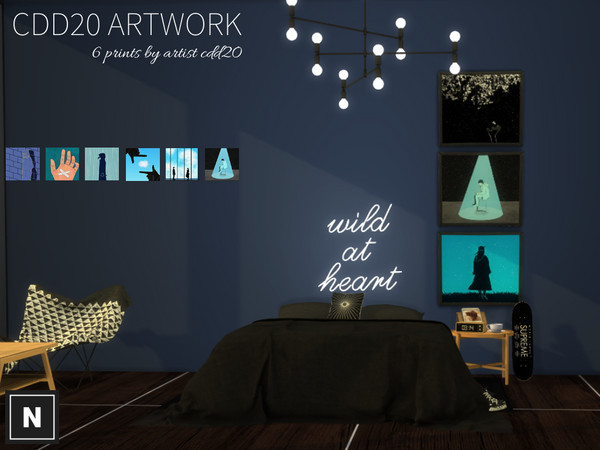 Sims 4 — netsims - cdd20 art III by networksims — A framed canvas with six swatches of various art by cdd20. Uses a